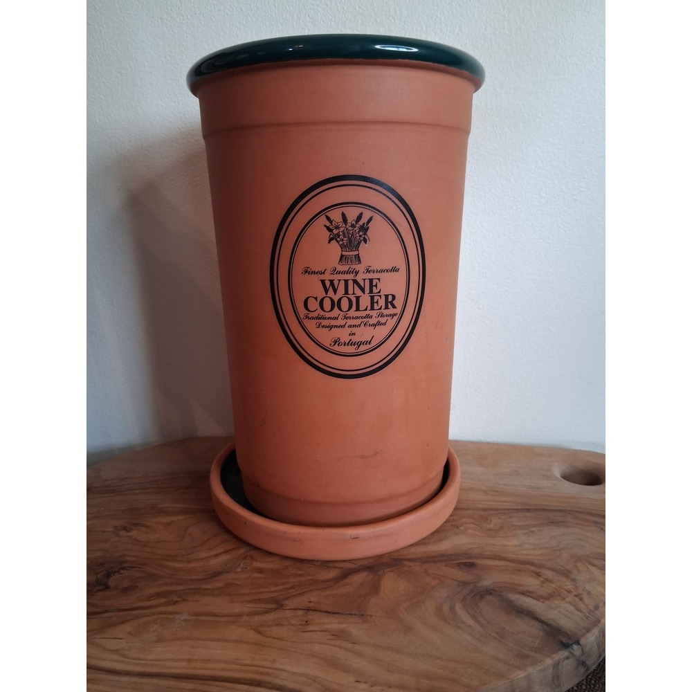 Vintage Terracotta Wine Cooler Made in Portugal Glazed Rim and Base Plate